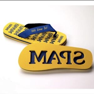 SPAM Yellow & Blue Flip Flops - Novelty Logo Sandals
